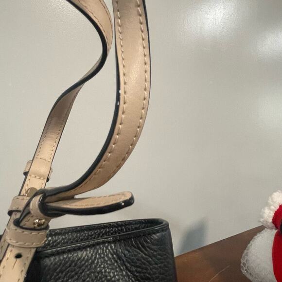 Michael Kors Black Pebbled Leather Shoulder Bag Nude Strap Handle Purse - Picture 5 of 6